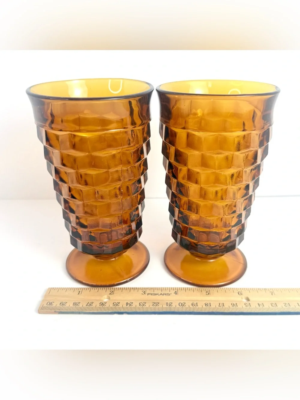 Vintage Mid-Century Modern Indiana Glass Amber Whitehall Goblets 6”  Set of Z